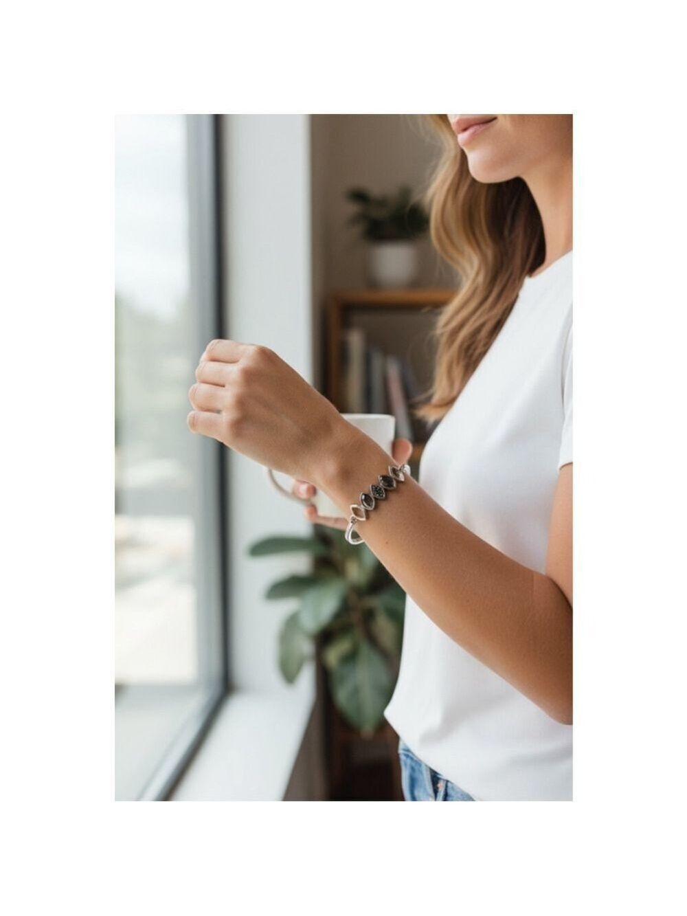 Money Dance silver bracelet with hematite rhinestone accents